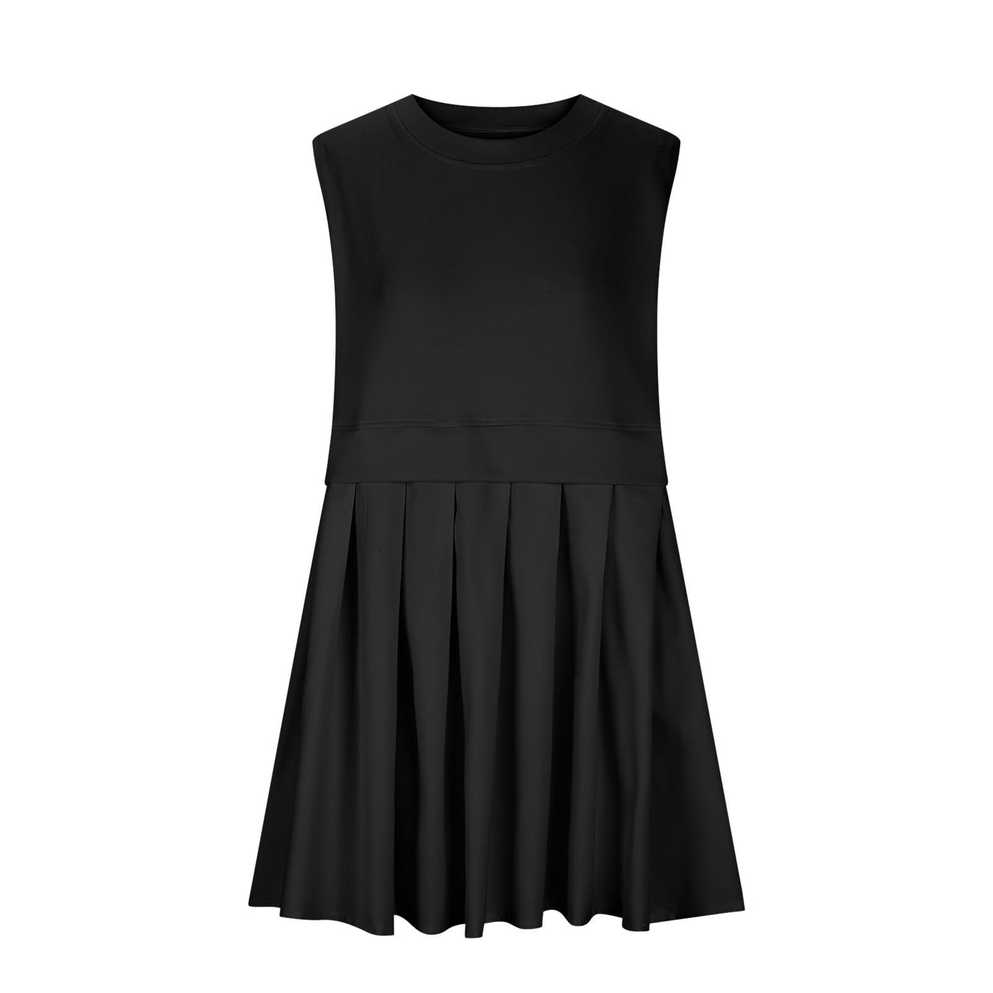 Pleated Round Neck Sleeveless Mini Dress - Classique Collection