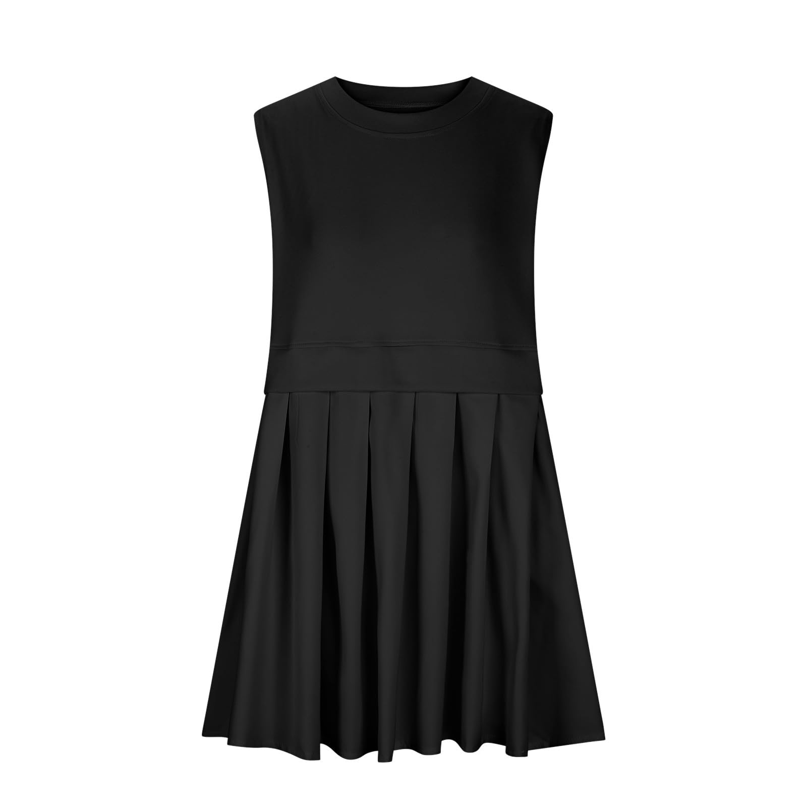 Pleated Round Neck Sleeveless Mini Dress - Classique Collection