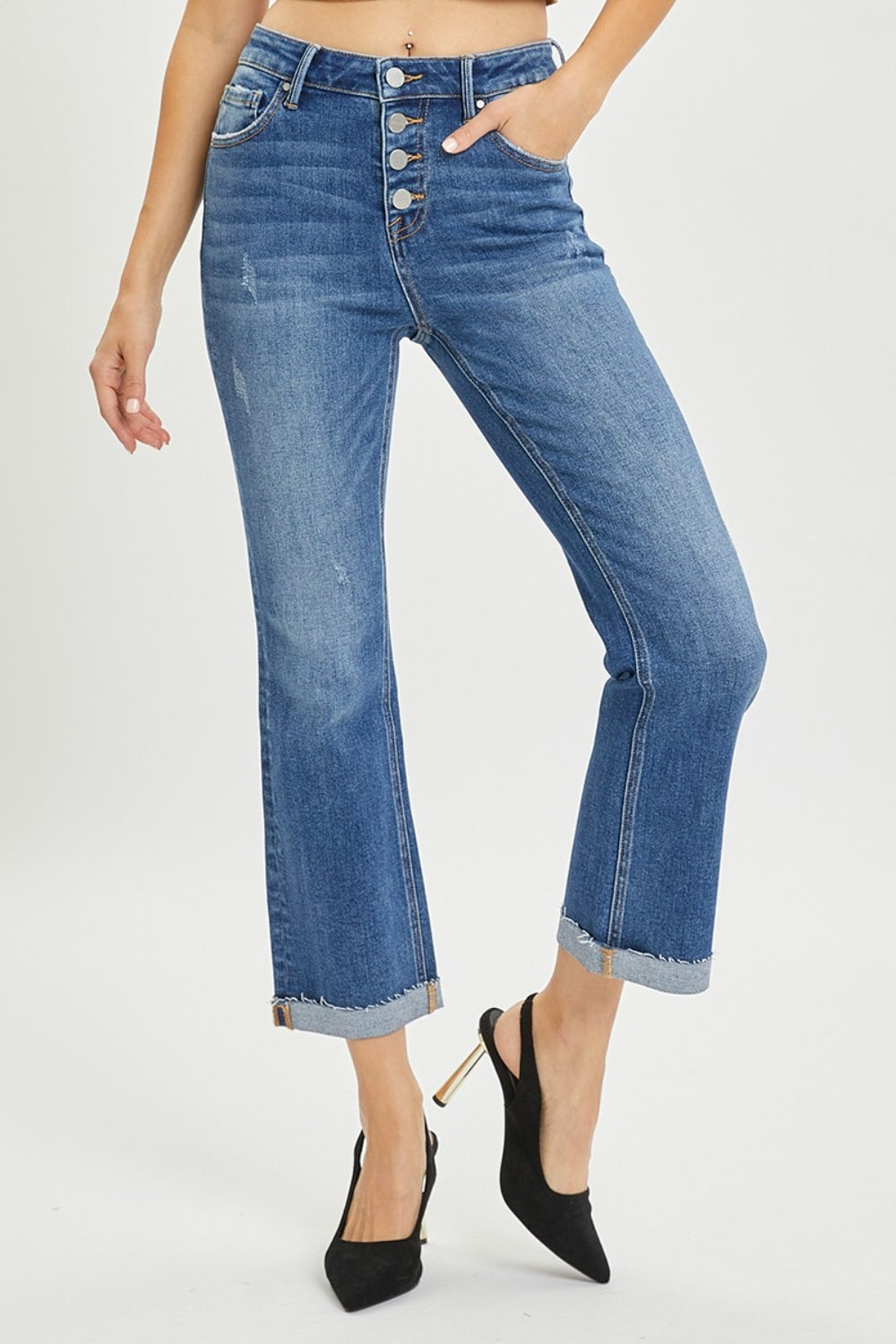 RISEN Full Size Button Fly Cropped Bootcut Jeans - Classique Collection