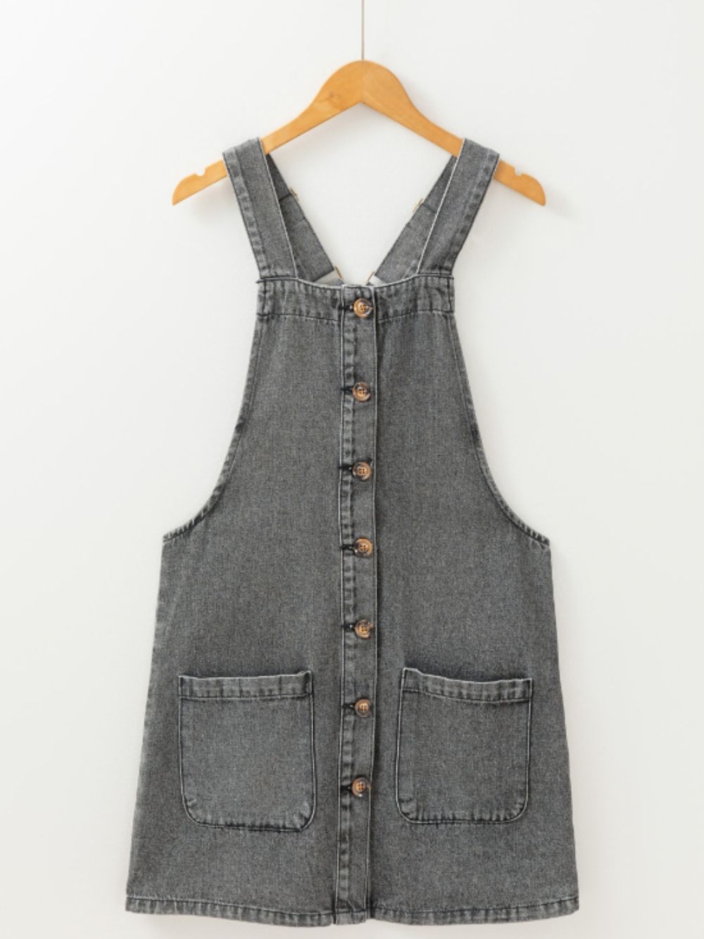 Wide Strap Button Down Denim Overall Dress - Classique Collection