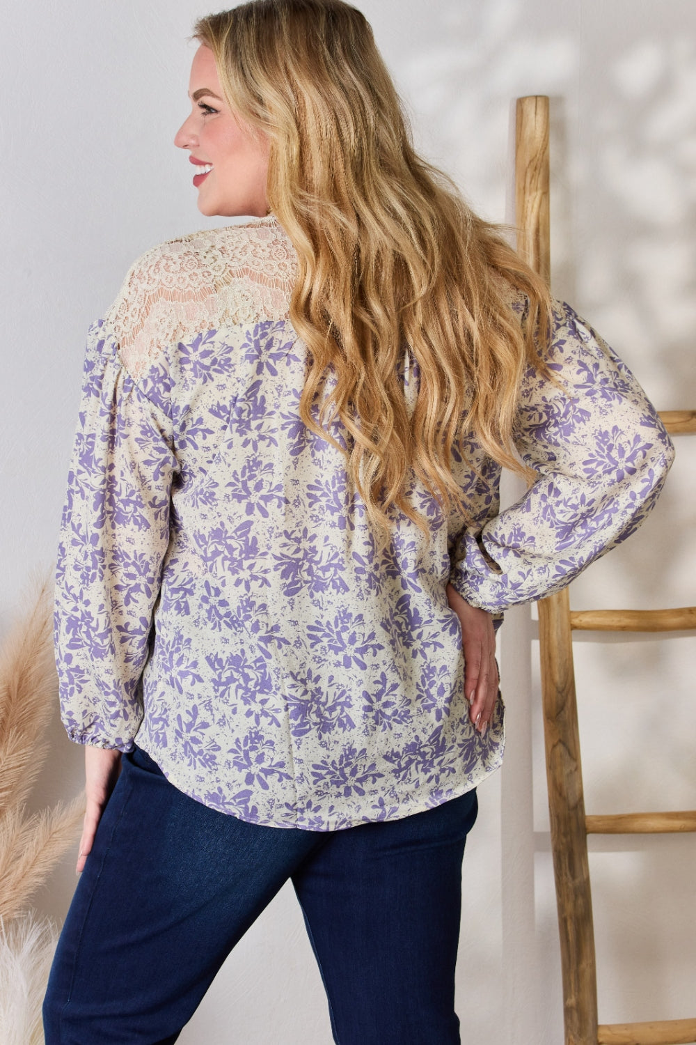 Hailey & Co Full Size Lace Detail Printed Blouse - Classique Collection