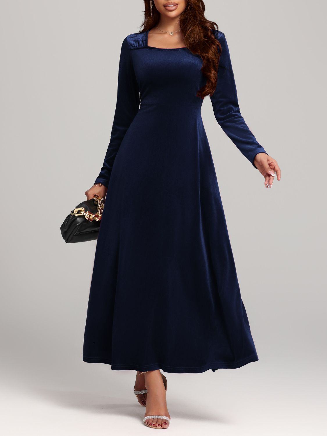 Square Neck Long Sleeve Velvet Dress - Classique Collection