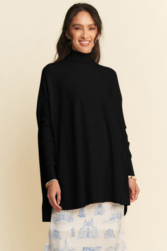 Davi & Dani High-Low Turtleneck Long Sleeve Knit Top - Classique Collection
