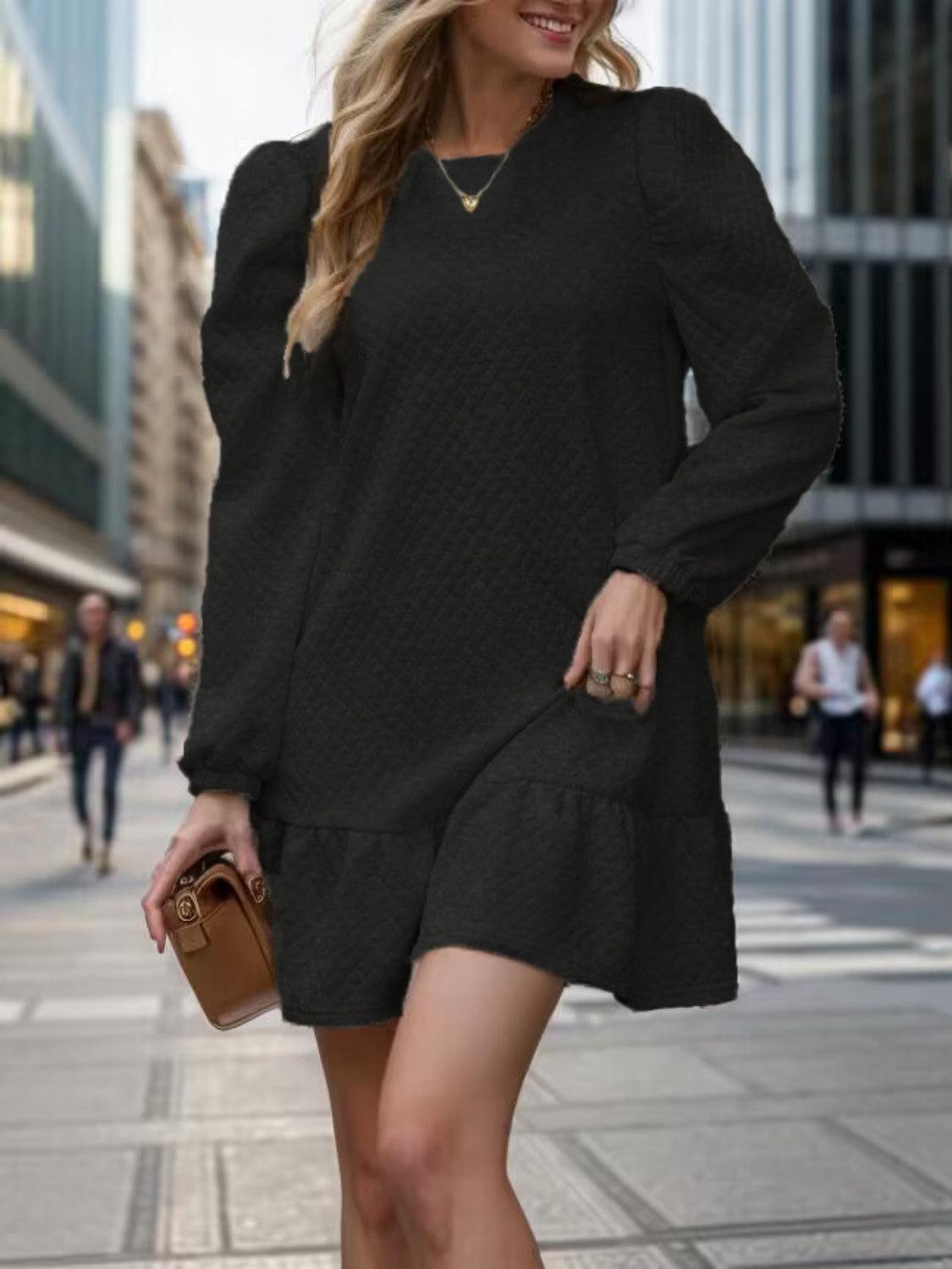 Round Neck Long Sleeve Mini Dress - Classique Collection