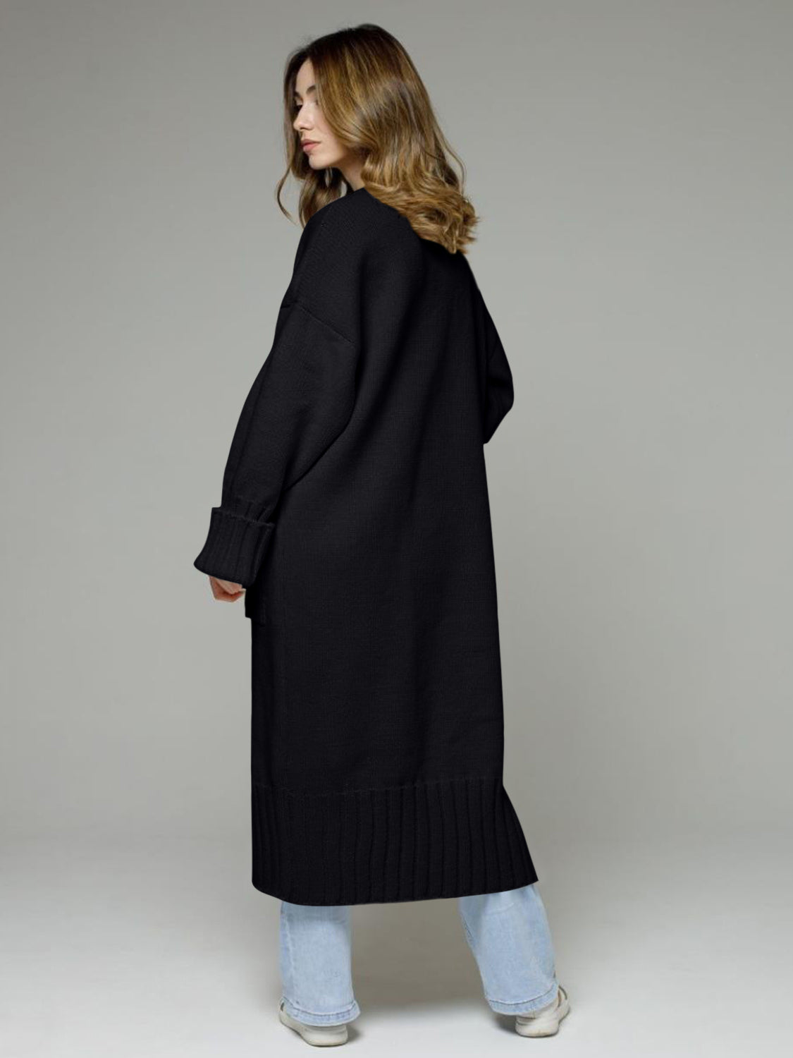 Pocketed Open Front Dropped Shoulder Cardigan - Classique Collection