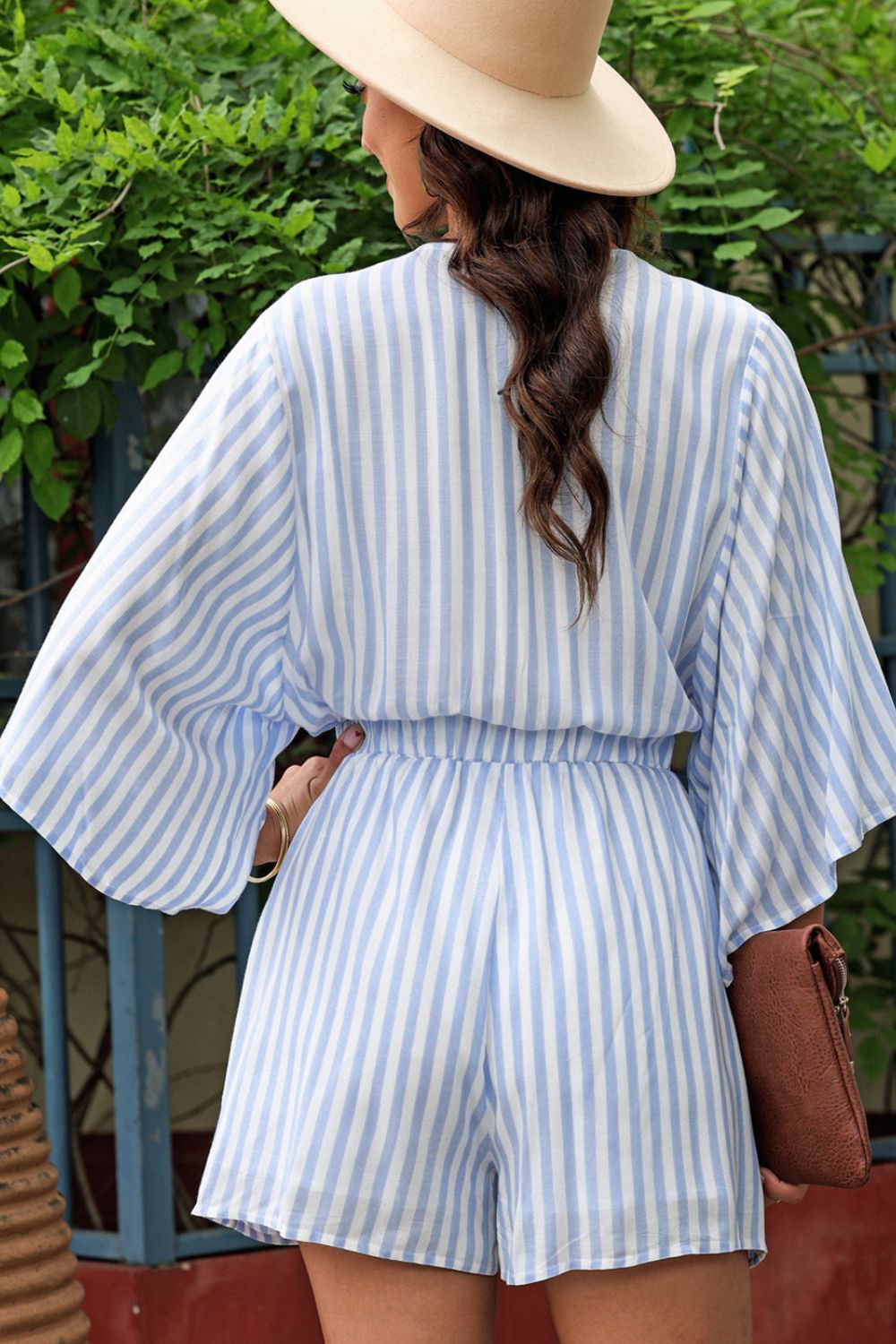 Bow Striped Kimono Sleeve Romper - ClassiQ