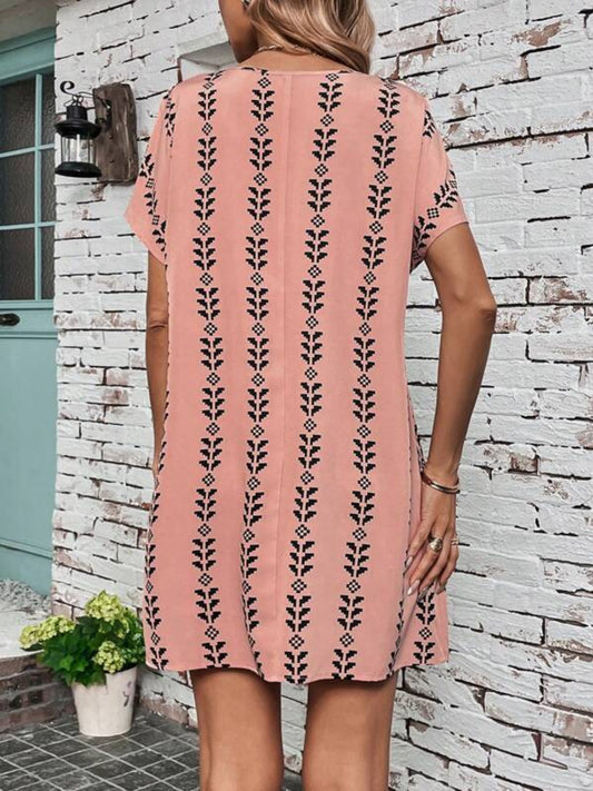 Printed Round Neck Short Sleeve Dress - Classique Collection