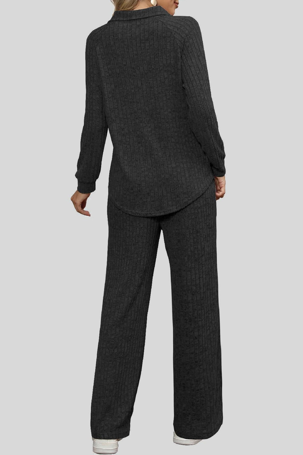 Ribbed Long Sleeve Top and Pocketed Pants Set - ClassiQ
