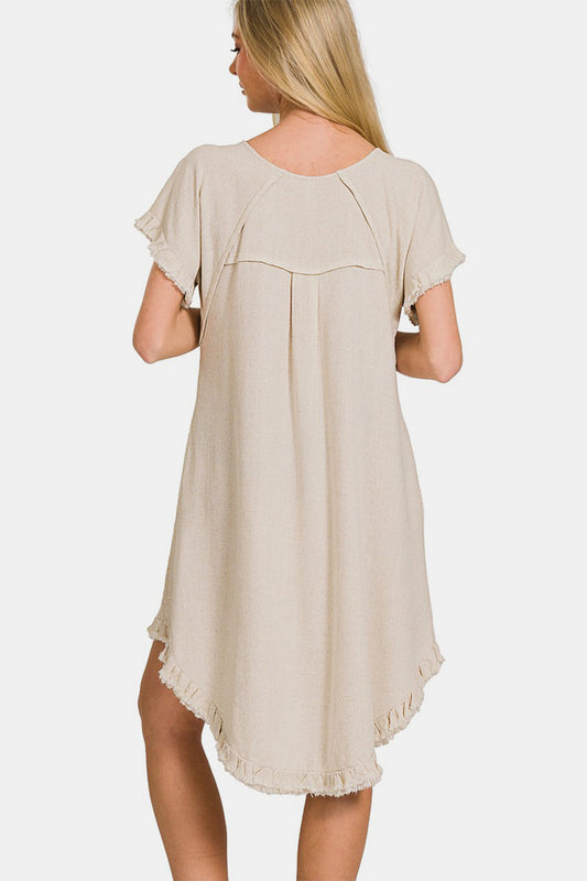 Zenana Fringe Edge High Low Flowy Dress with Pockets - Classique Collection