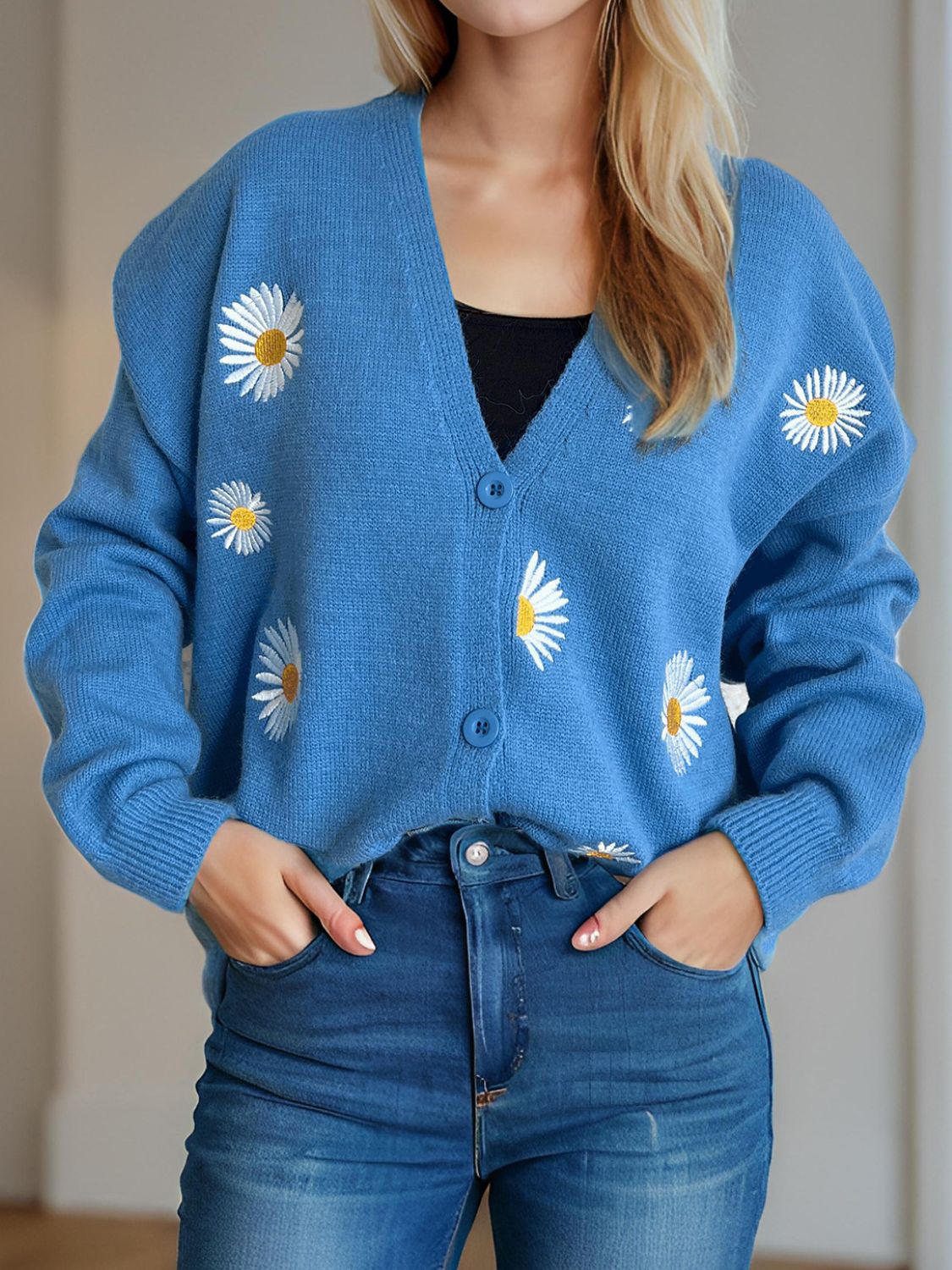 Daisy Button Up V-Neck Cardigan - ClassiQ