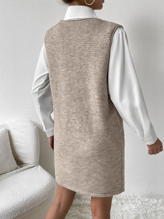 V-Neck Sleeveless Sweater Dress with Pockets - Classique Collection