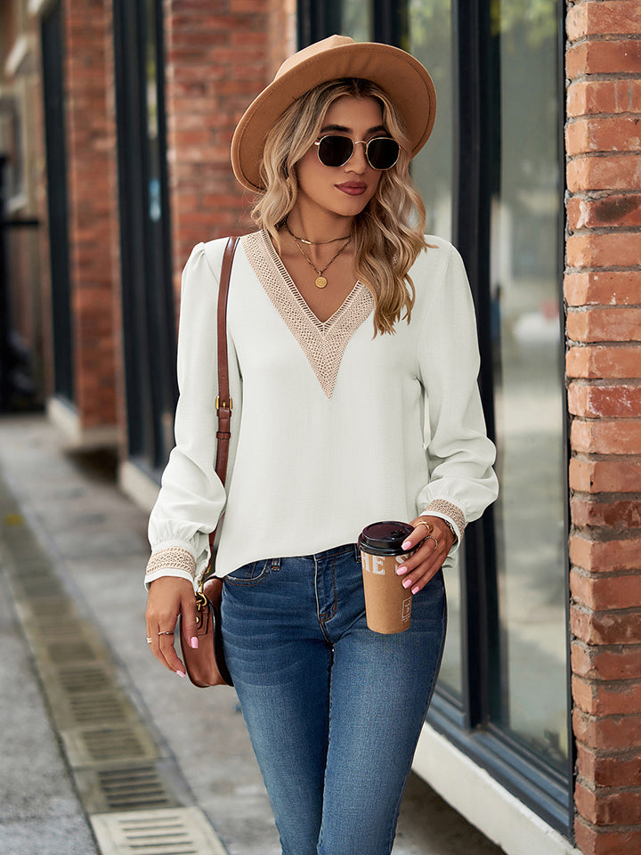 V-Neck Long Sleeve Blouse - ClassiQ