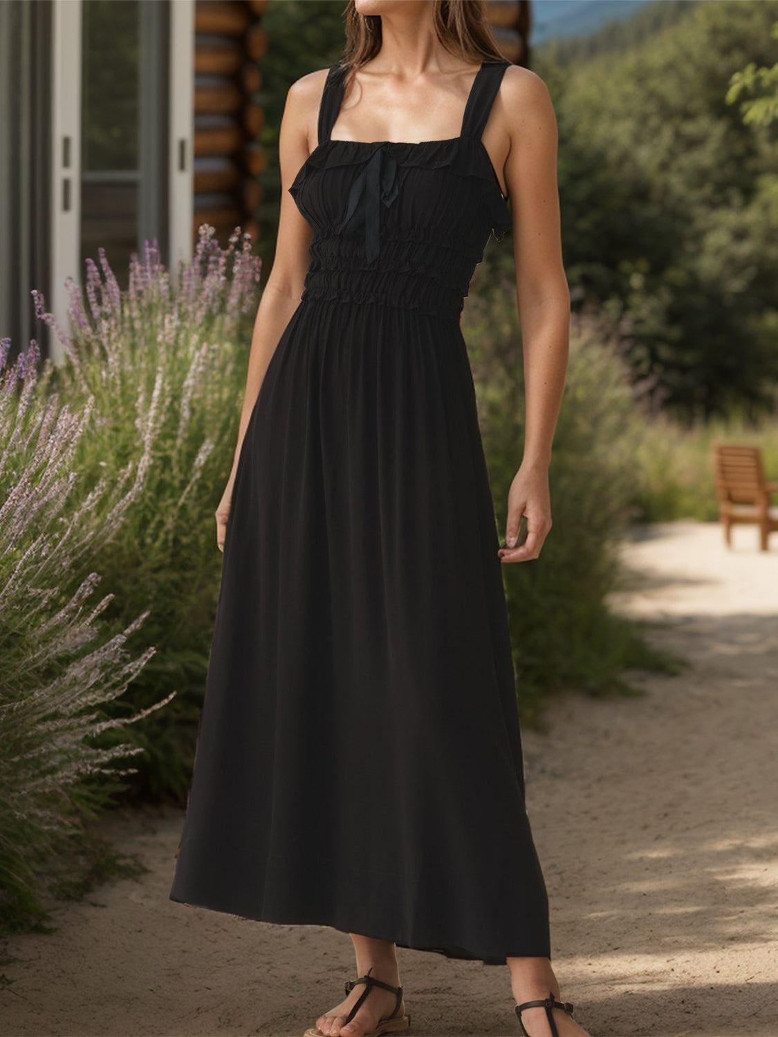 Frill Square Neck Wide Strap Dress - Classique Collection