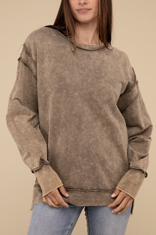 Acid Wash French Terry Exposed-Seam Sweatshirt - Classique Collection