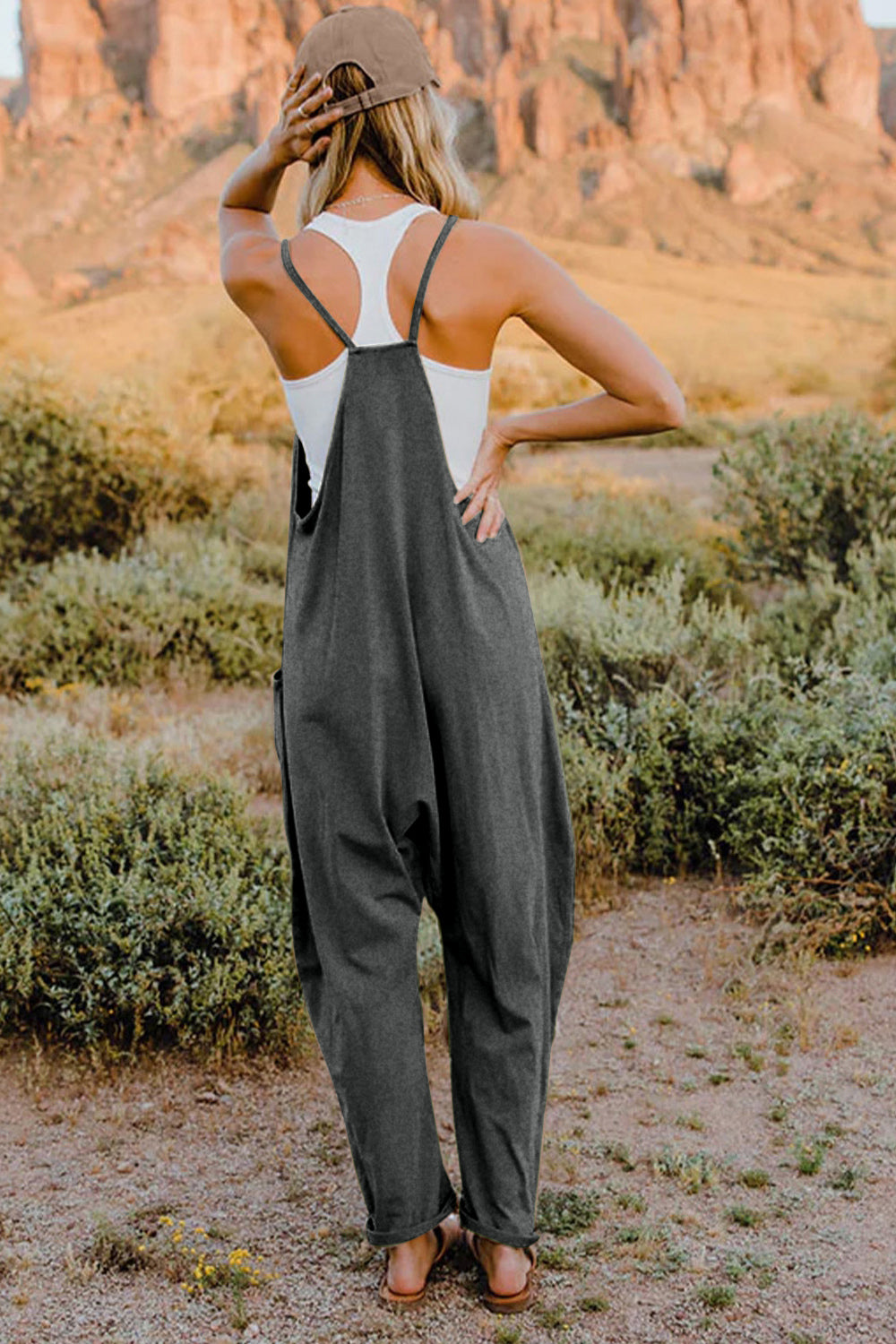 Double Take Full Size V-Neck Sleeveless Jumpsuit with Pockets - ClassiQ