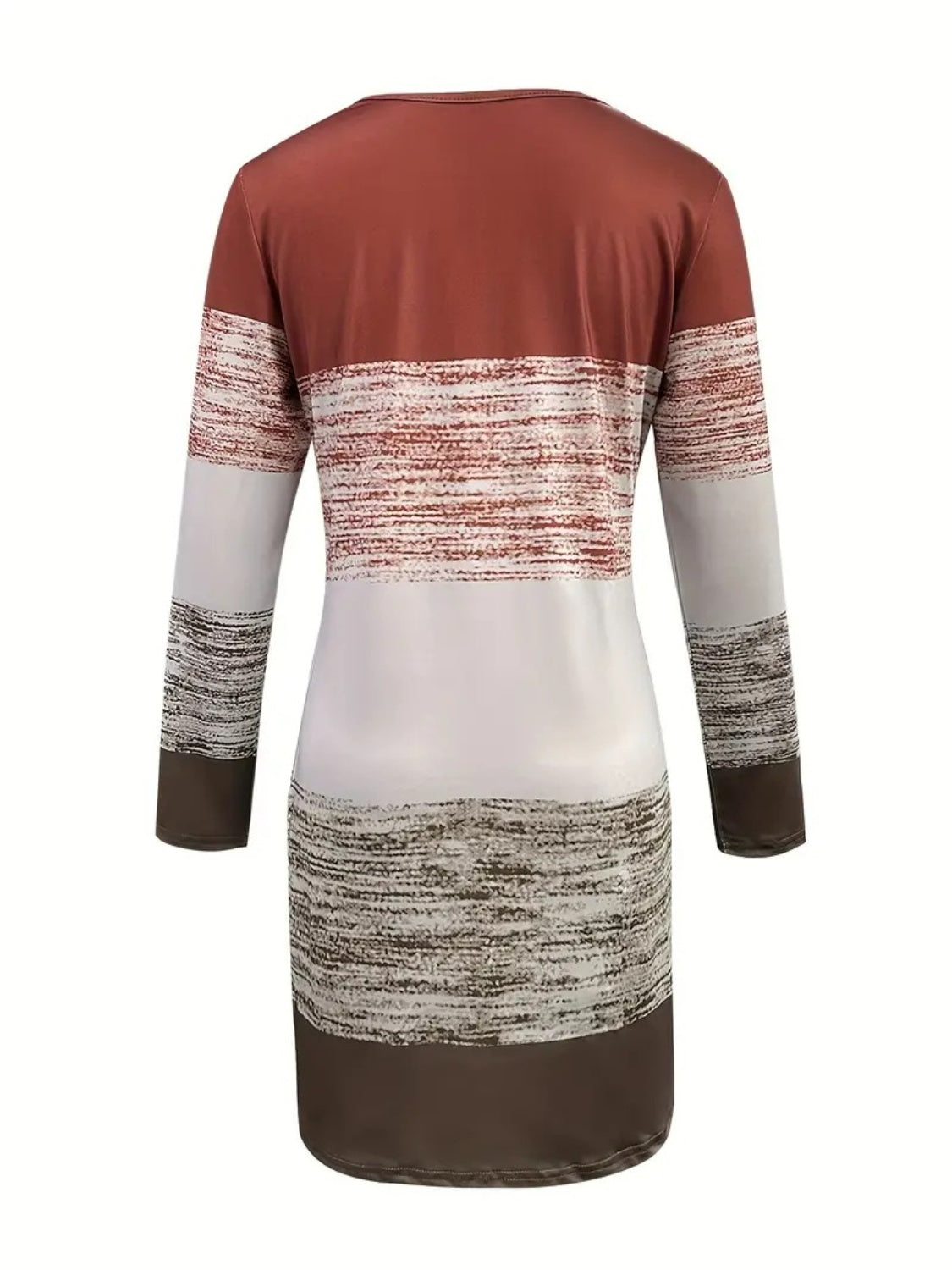 Color Block Round Neck Long Sleeve Dress - Classique Collection