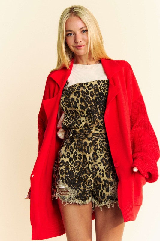 Davi & Dani Button Up Dropped Shoulder Cardigan with Pockets - Classique Collection