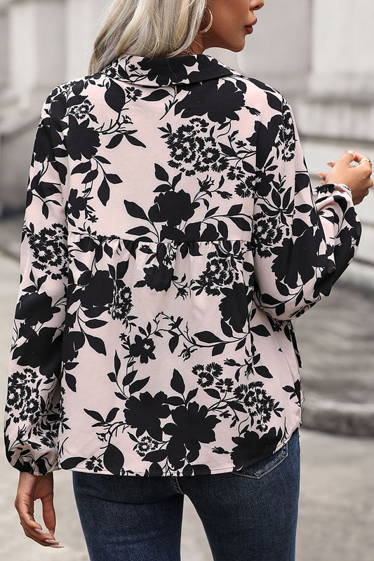 Perfee Printed Tie Neck Balloon Sleeve Blouse - Classique Collection