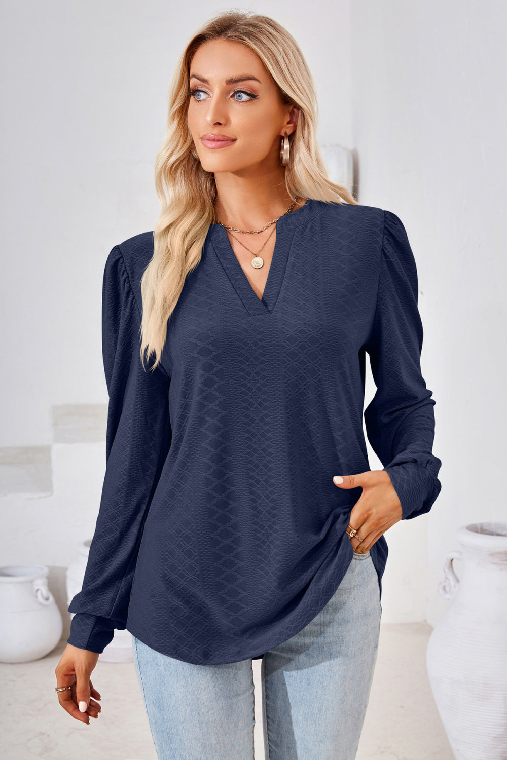 V-Neck Puff Sleeve Blouse - Classique Collection