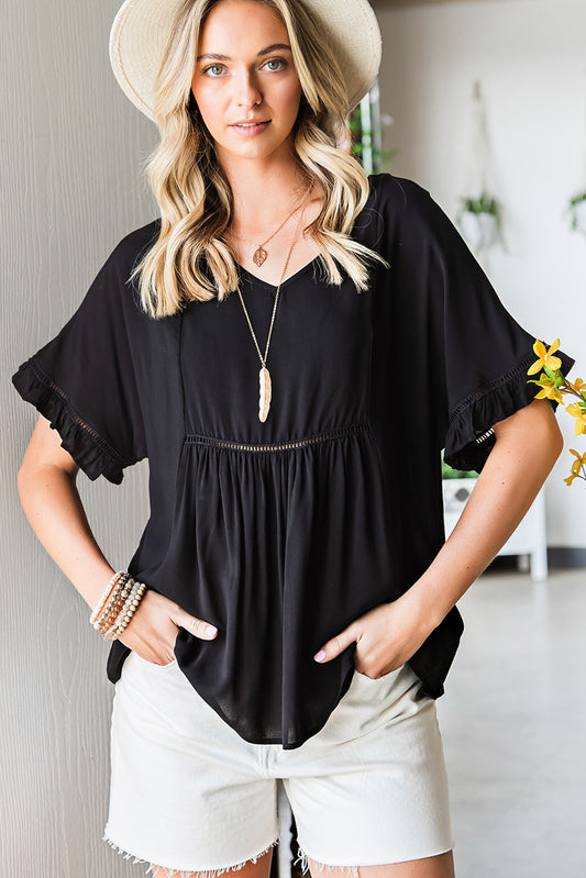 V-Neck Flounce Sleeve Babydoll Blouse - Classique Collection
