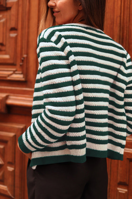 Striped Button Up Long Sleeve Cardigan - Classique Collection
