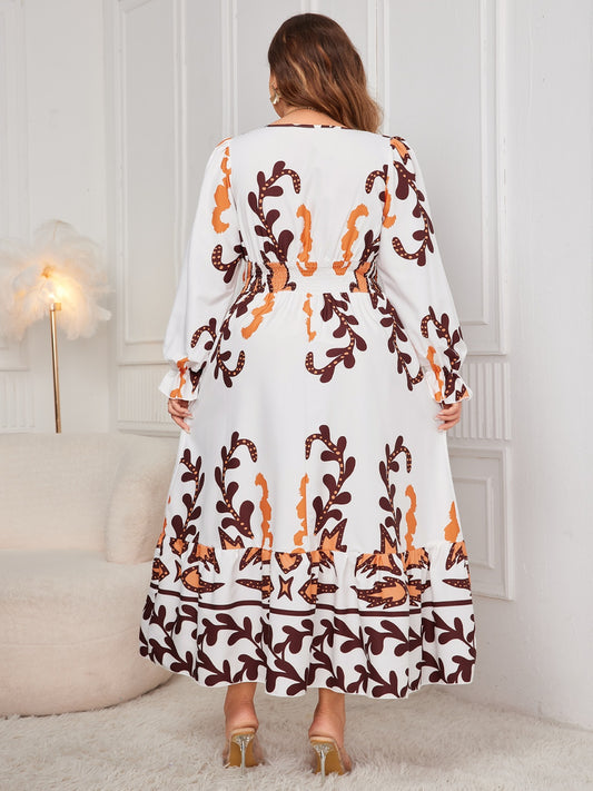 Honey Plus Size Printed Surplice Flounce Sleeve Dress - Classique Collection