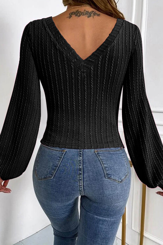 V-Neck Long Sleeve Knit Top - Classique Collection
