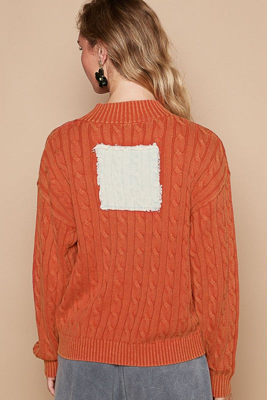 POL Cable-Knit Peace Patch Dropped Shoulder Sweater - Classique Collection