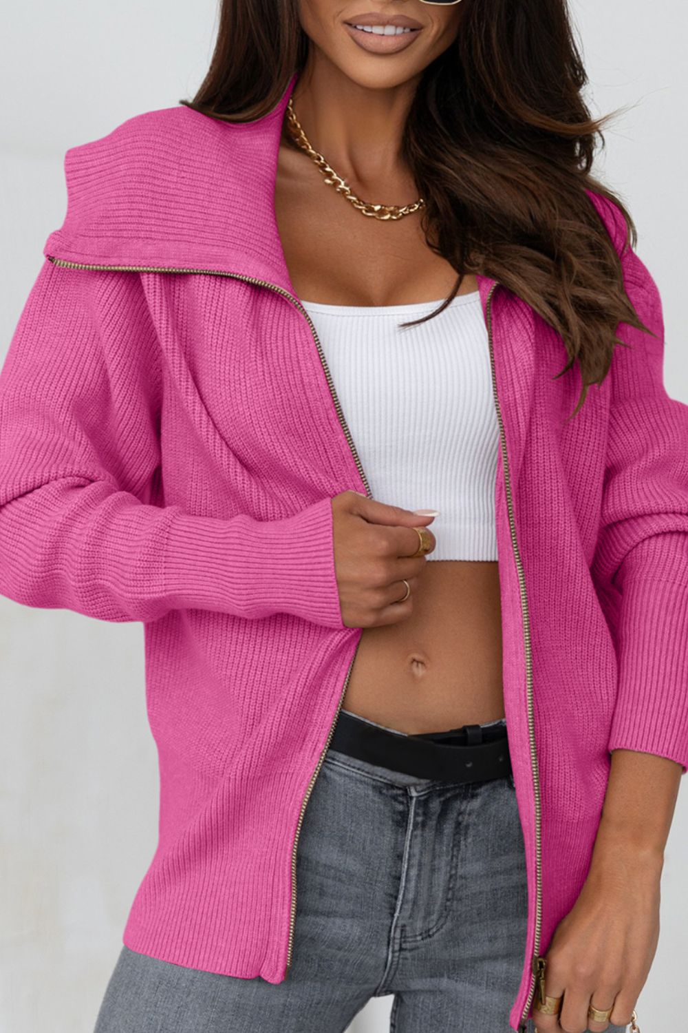 Zip Up Long Sleeve Cardigan - Classique Collection