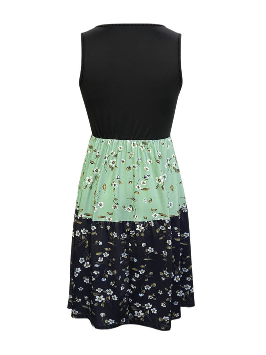 Printed Round Neck Sleeveless Dress - Classique Collection