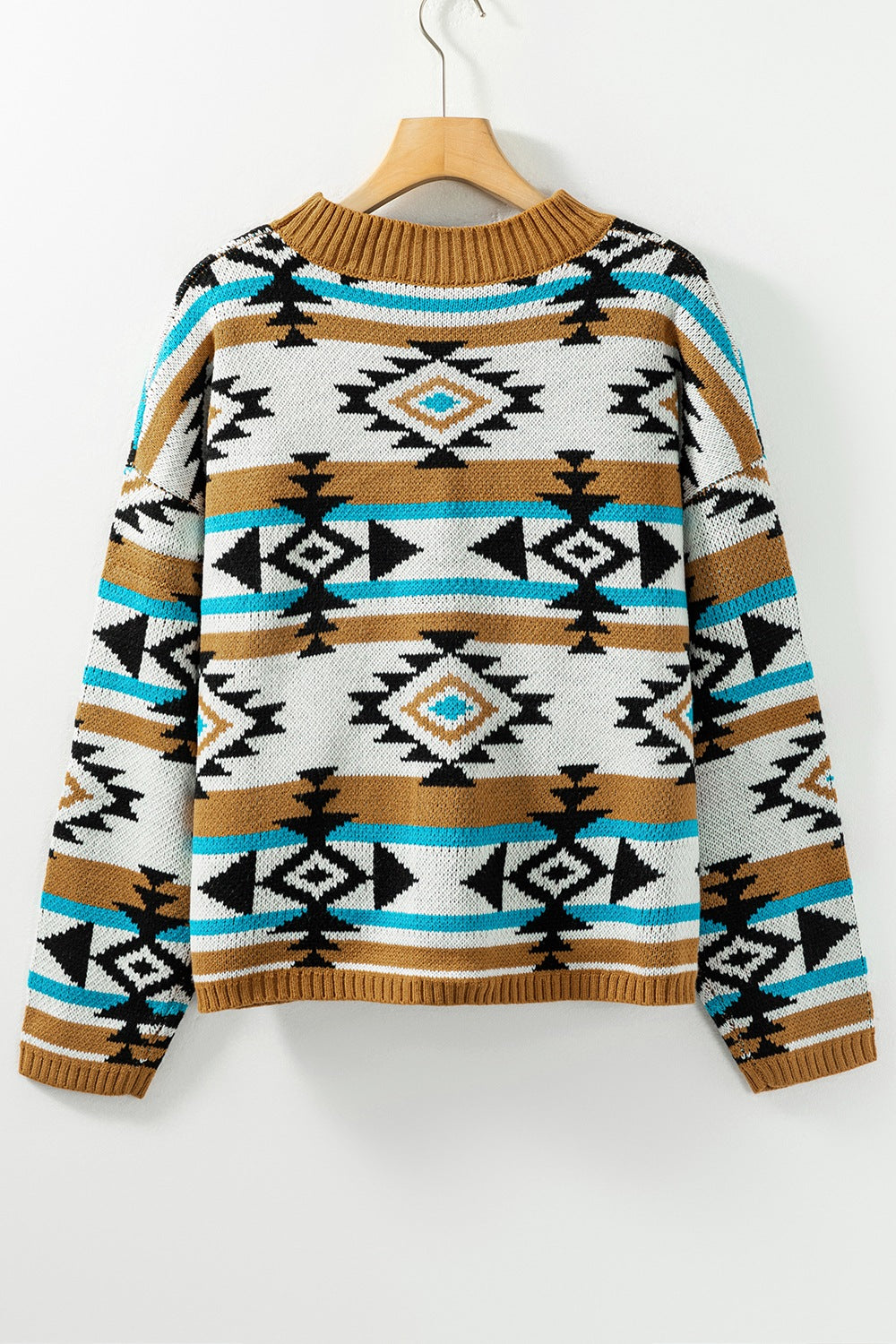 Geometric Round Neck Long Sleeve Sweater - Classique Collection