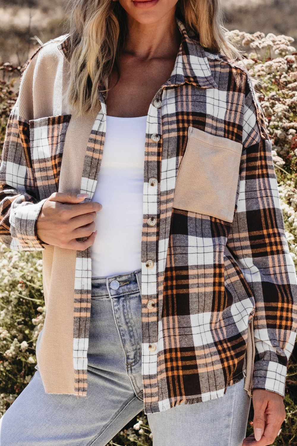 Plaid Button Up Long Sleeve Shacket - Classique Collection