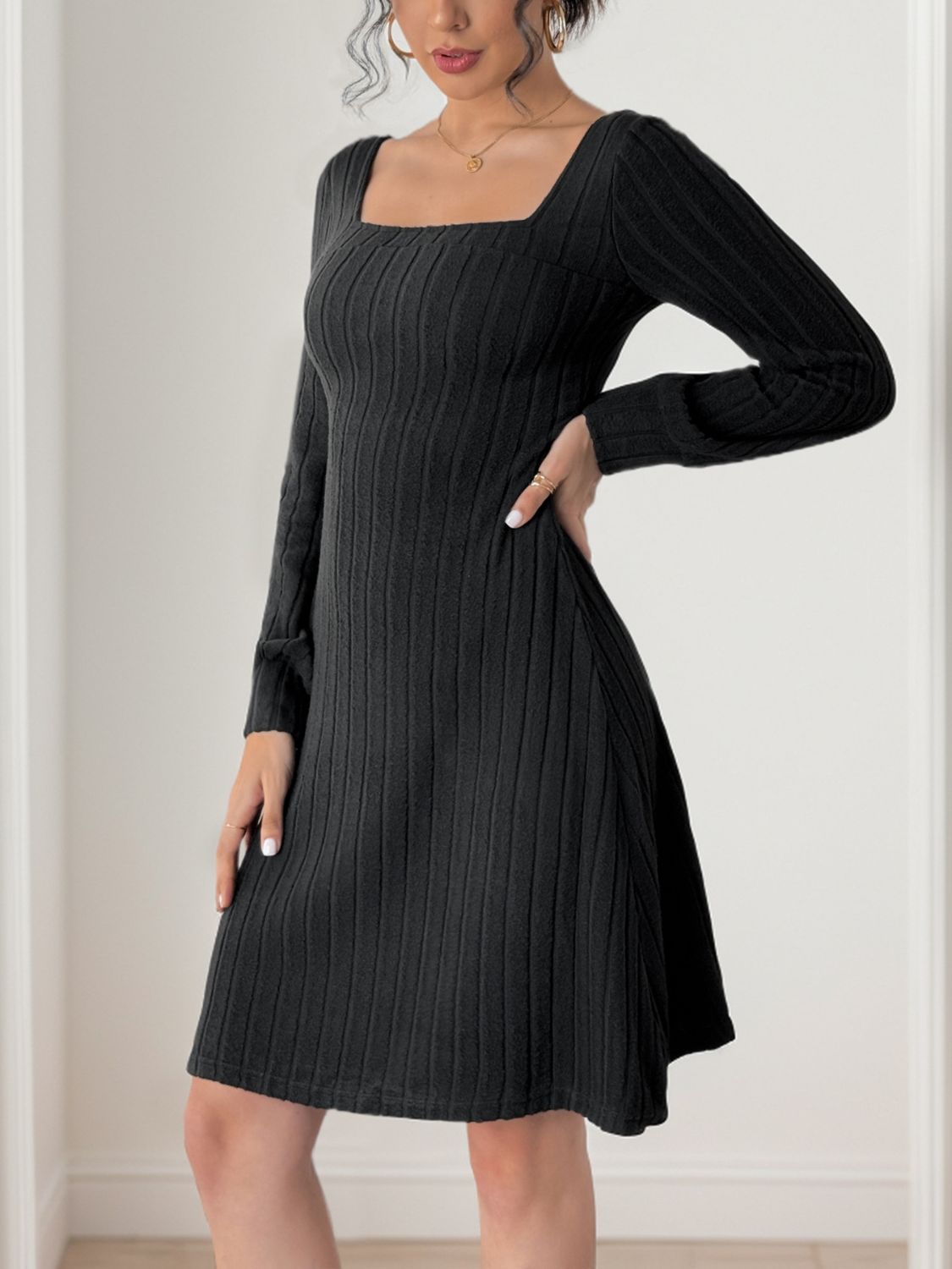 Perfee Butterfly Square Neck Long Sleeve Dress - Classique Collection