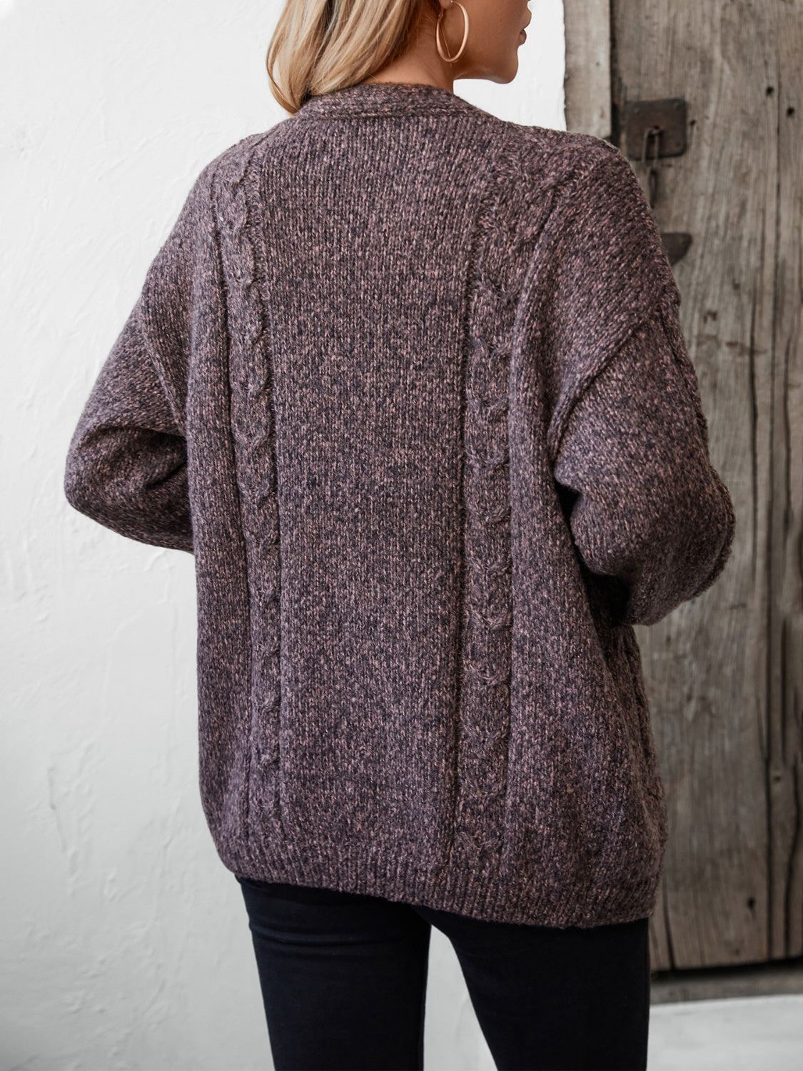 Cable-Knit Open Front Long Sleeve Cardigan - ClassiQ