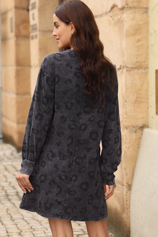 Leopard Round Neck Long Sleeve Dress - Classique Collection
