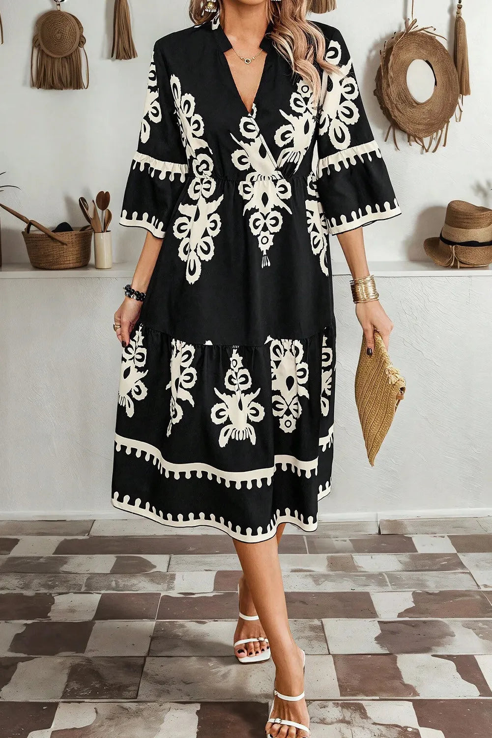 Printed Half Sleeve Knee Length Dress - Classique Collection