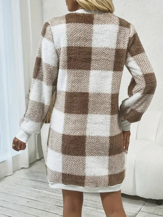 Plaid V-Neck Long Sleeve Dress - Classique Collection