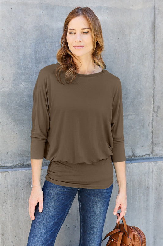 Basic Bae Full Size Round Neck Batwing Sleeve Top - Classique Collection