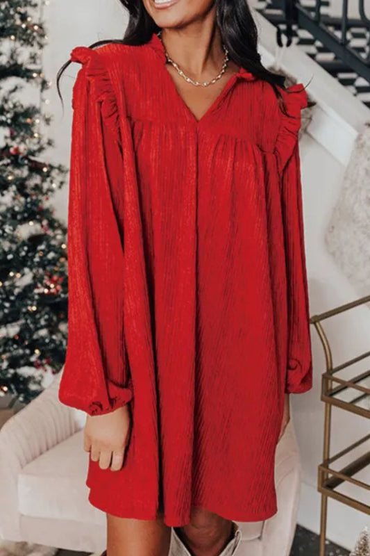 Frill Notched Long Sleeve Dress - Classique Collection