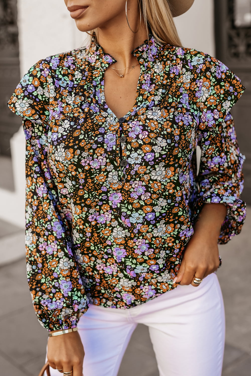 Floral Notched Neck Blouse - Classique Collection