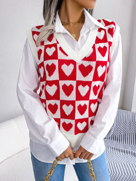 Heart V-Neck Sweater Vest - ClassiQ