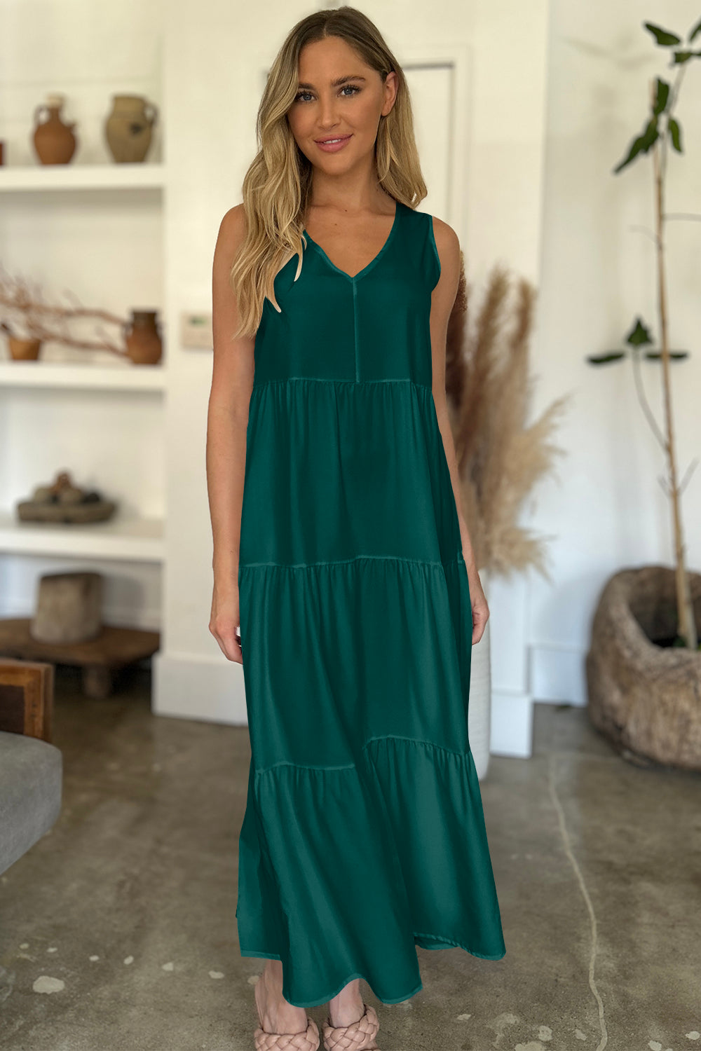 FAM-FAM V-Neck Sleeveless Midi Tiered Dress - Classique Collection