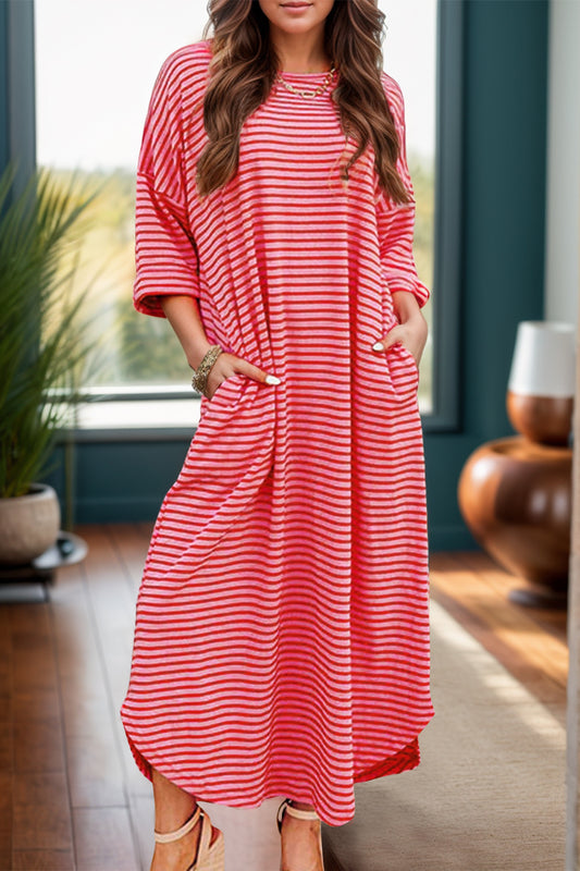Pocketed Striped Half Sleeve Tee Dress - Classique Collection