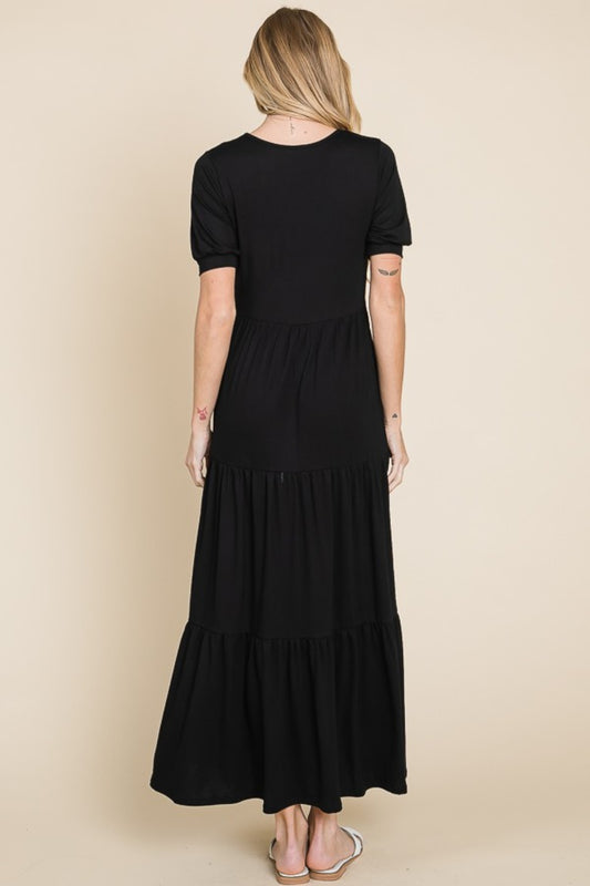BOMBOM Short Sleeve Tiered Maxi Dress - Classique Collection