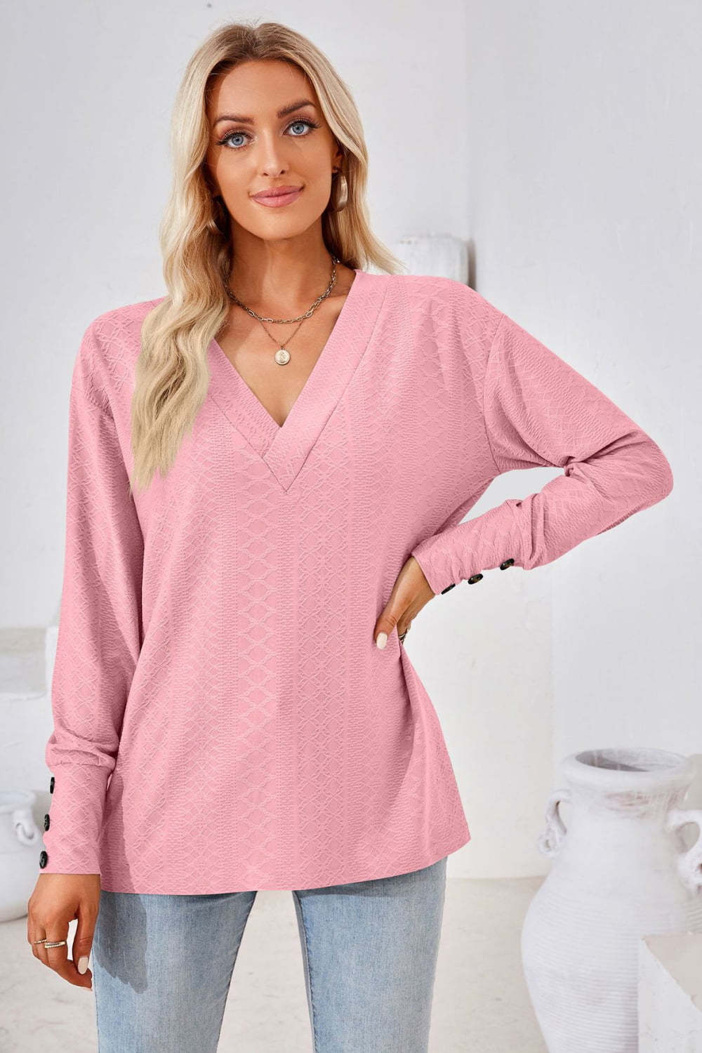 V-Neck Long Sleeve Blouse - Classique Collection