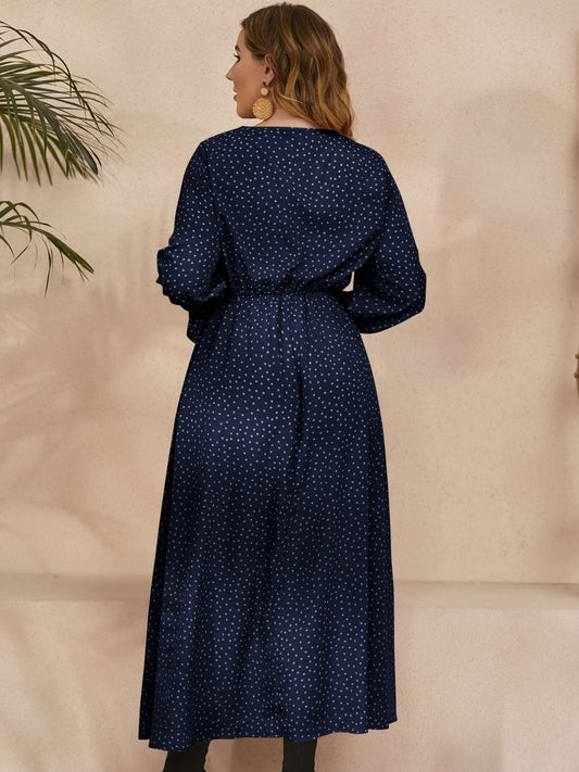 Honey Plus Size Ruffled Polka Dot Long Sleeve Midi Dress - Classique Collection
