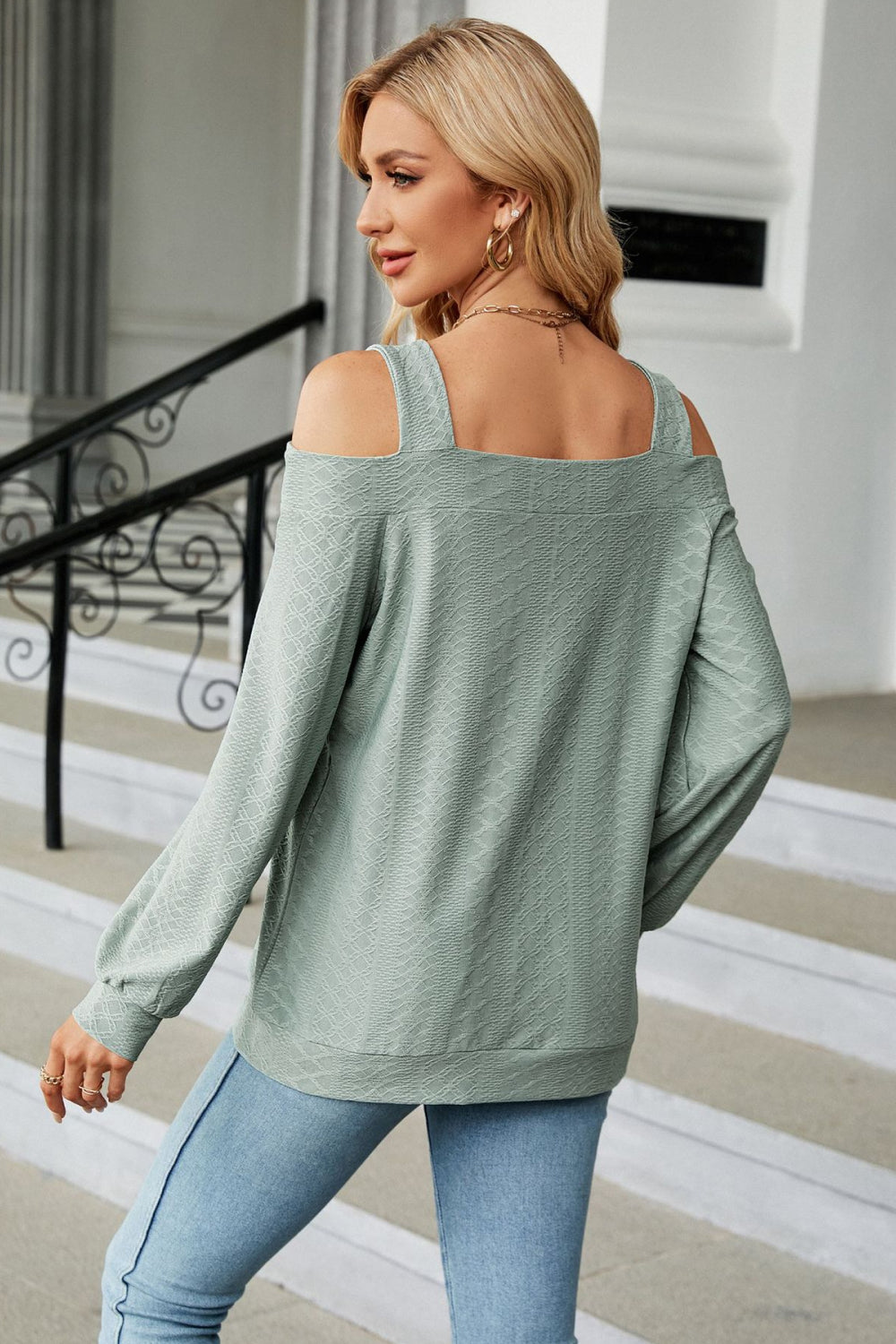 Cold Shoulder Square Neck Cutout Blouse - Classique Collection
