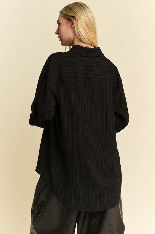 Davi & Dani Crinkled Jacquard Button Down Shirt - ClassiQ