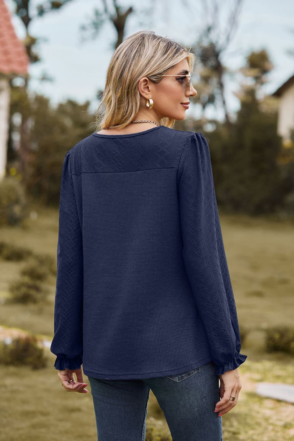 Round Neck Puff Sleeve Blouse - Classique Collection