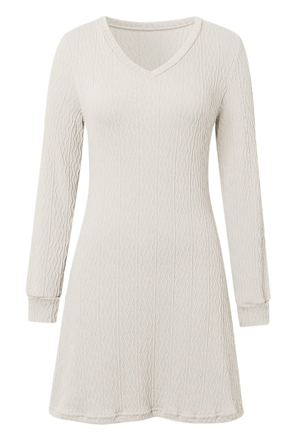 Texture V-Neck Long Sleeve Dress - Classique Collection